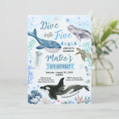 Invitation Plongez dans l'anniversaire Five 5th avec aquarell (Debout devant)