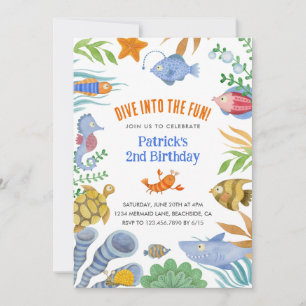 Invitation Plongez dans l'aquarelle amusante Sea Life 2e anni