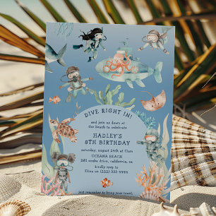 Invitation Plongez dans l'aventure Anniversaire de plage pour