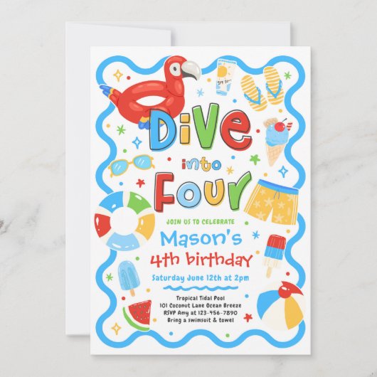 Invitation Plongez dans quatre ans d'anniversaire de fête au (Devant)