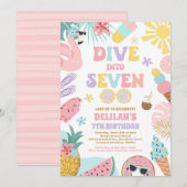 Invitation Plongez dans sept Plage tropicale 7e fête d'annive (Devant / Derrière)