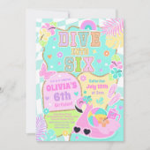 Invitation Plongez dans Six Anniversaire Fille Préparée Fête (Devant)