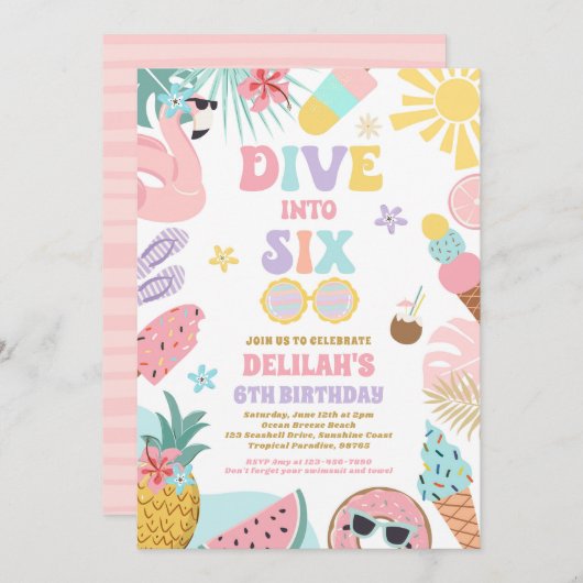 Invitation Plongez dans six Tropical Beach 6e fête d'annivers (Devant / Derrière)