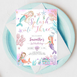 Invitation Plongez dans Trois Sirène Sous L'anniversaire De L