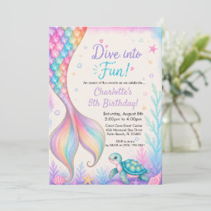 Invitation Plongez dans une queue de sirène aquarelle d'anniv