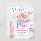 Invitation Plongez En Cinq ! Fille Sirène rose 5e anniversair (Devant)