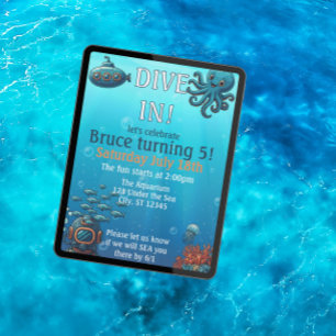 Invitation Plongez sous la mer, fête d'anniversaire bleue
