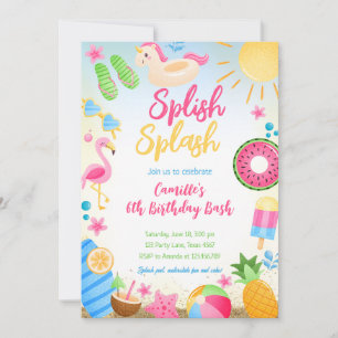 Invitation Plouf Plouf Fille d'été Anniversaire