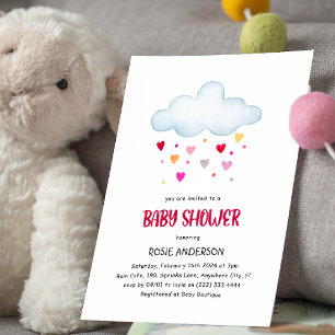 Invitation Pluie arc-en-ciel Nuages et Baby shower des Coeurs