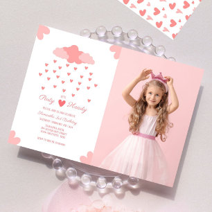 Invitation Pluie de Coeur Rose délice Anniversaire Photo