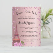 Invitation Pluie de douche Paris Tour Eiffel rose luxe (Debout devant)