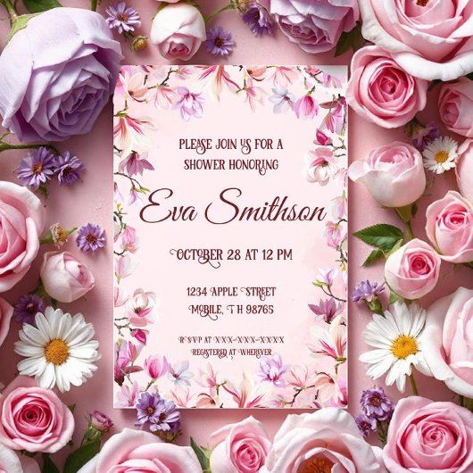 Invitation Pluie de fleurs de cerisier rose