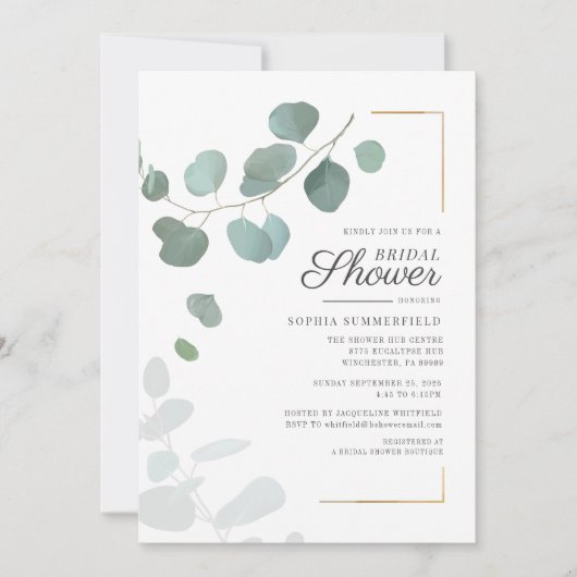 Invitation Pluie de mariage Eucalyptus Script Végétation Succ (Devant)