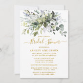 Invitation Pluie de Mariée Aquarelle Verdure Bleu Poussiéreux (Devant)