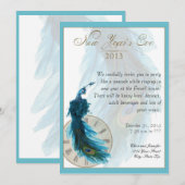 Invitation Pluie de Pic Bleu Turquoise Nouvel An (Devant / Derrière)