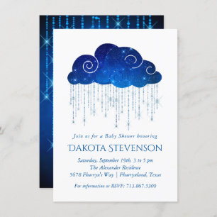 Invitation Pluie étincelante   Baby shower bleu royal gras