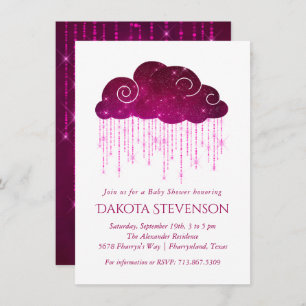 Invitation Pluie étincelante   Baby shower monochrome rose fo