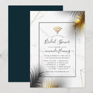 Invitation Pluie tropicale virtuelle géométrique noire et or