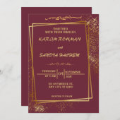 Invitation Plum à cadre floral et or Mariage musulman islamiq (Devant / Derrière)
