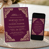 Invitation Plum à cadre floral et or Mariage musulman islamiq
