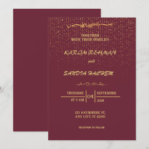 Invitation Plum à cadre floral et or Mariage musulman islamiq