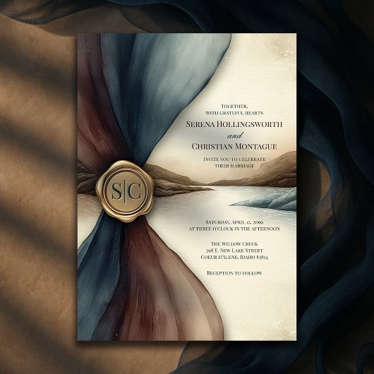 Invitation Plum and Blue Ombre Seal Watercolor Wedding