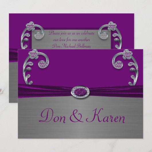 Invitation Plum & Argent Métallurgie Taille A7 (Devant / Derrière)