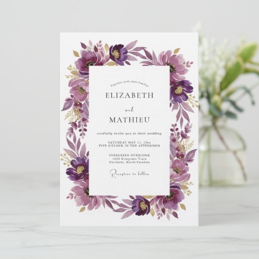 Invitation Plum Artistic Blossom Wedding (Debout devant)