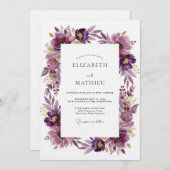 Invitation Plum Artistic Blossom Wedding (Devant / Derrière)