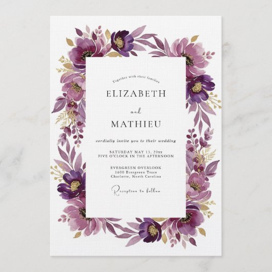 Invitation Plum Artistic Blossom Wedding (Devant)