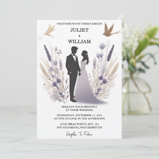 Invitation Plum Automne Printemps Été Lavande Sage Mariage (Debout devant)