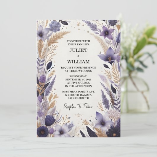 Invitation Plum Automne Printemps Été Lavande Sage Mariage (Debout devant)