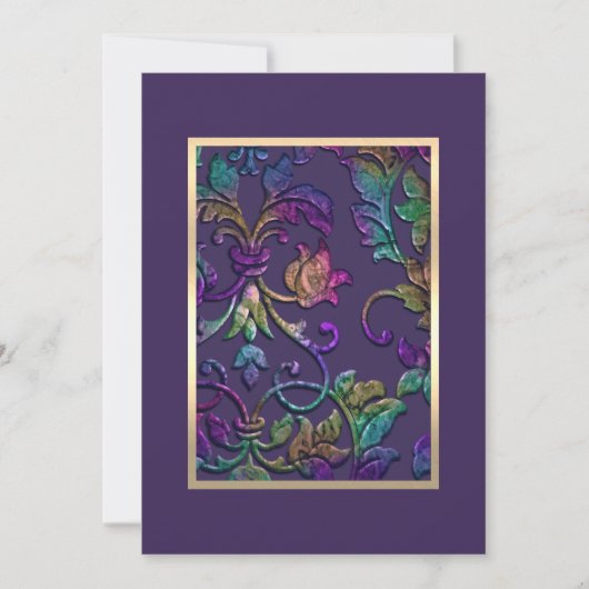 Invitation Plum bat mitzvah violet arc-en-ciel Damask N'impor (Devant)