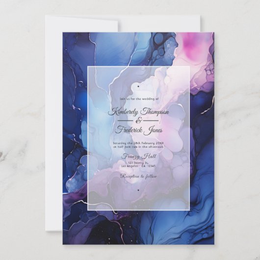 Invitation Plum, bleu marine et Mariage d'encre d'argent (Devant)