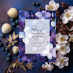 Invitation Plum, bleu marine et Mariage floral argenté