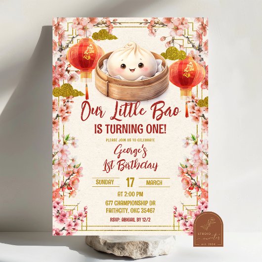 Invitation  Plum Blossom Chinese Bao 1st Birthday