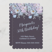 Invitation Plum Blue lavande conception florale 50e anniversa (Devant / Derrière)