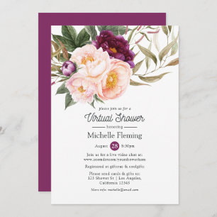 Invitation Plum & Blush Floral Virtual Baby ou Fête des marié