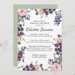 Invitation Plum Blush Moderne Floral Douche nuptiale Invitati
