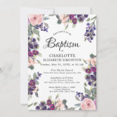 Invitation Plum Blush Purple Floral Baptême (Devant)