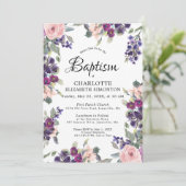 Invitation Plum Blush Purple Floral Baptême (Debout devant)