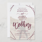 Invitation Plum boho frame simple script photo mariage (Devant)