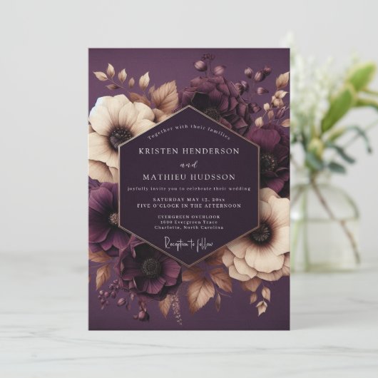 Invitation Plum Botanical Enchantment Wedding (Debout devant)