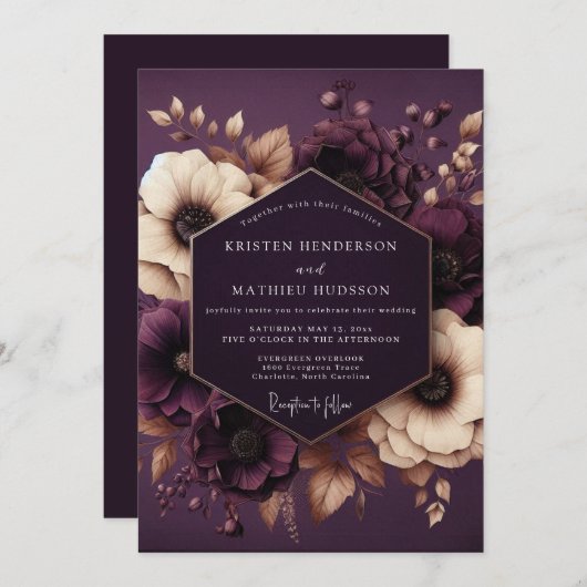 Invitation Plum Botanical Enchantment Wedding (Devant / Derrière)