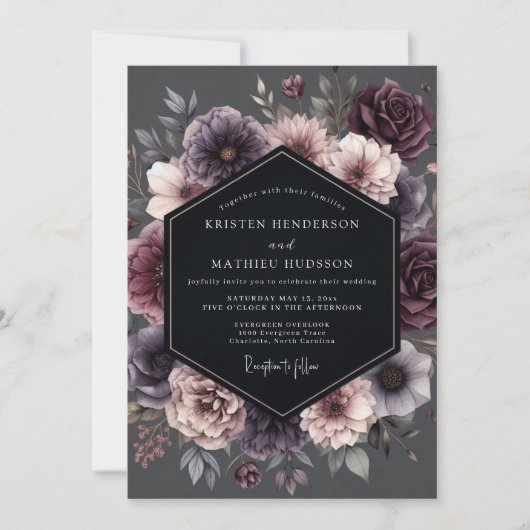 Invitation Plum Botanical Moody Romance Wedding (Devant)