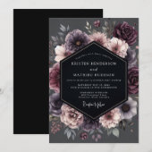 Invitation Plum Botanical Moody Romance Wedding (Devant / Derrière)