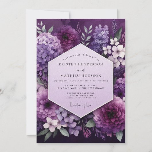 Invitation Plum Botanical Opulence Wedding (Devant)