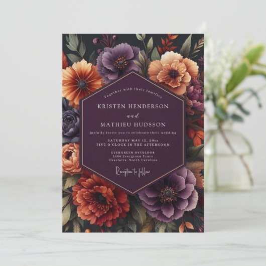 Invitation Plum Botanical Opulent Wedding (Debout devant)