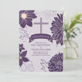 Invitation Plum Botanical pour les filles avec baptême croisé (Debout devant)