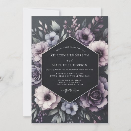 Invitation Plum Botanical Romance Wedding (Devant)